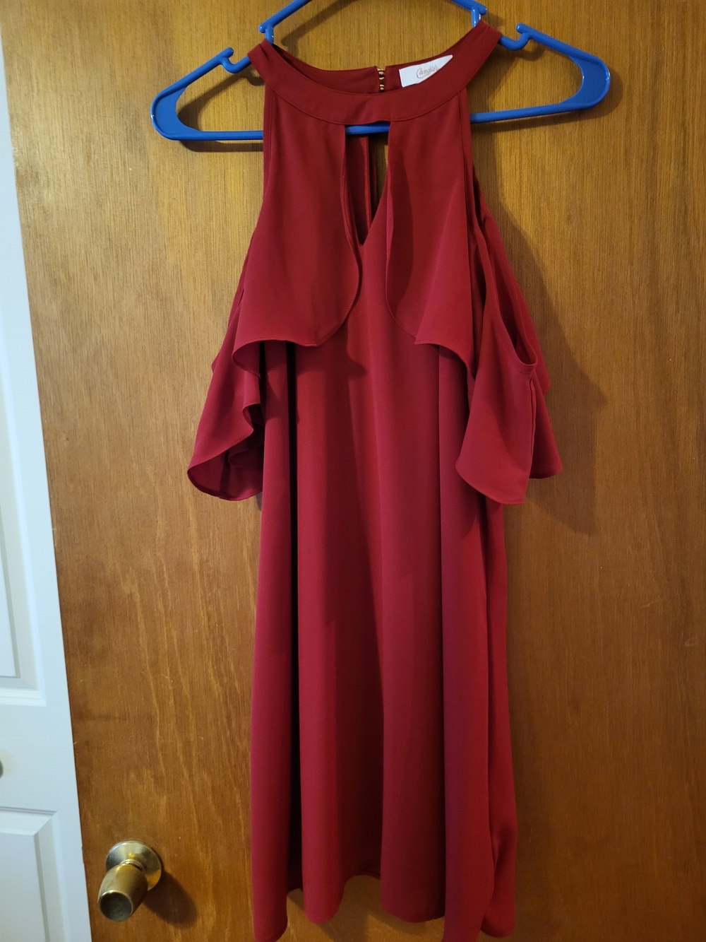Candie's Burgundy Cold-Shoulder Ruffle Mini Dress